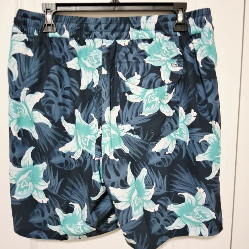 Hurley Men's Logo Stretch UPF 50+ Swim Shorts Blue Tropical Size Large NWT